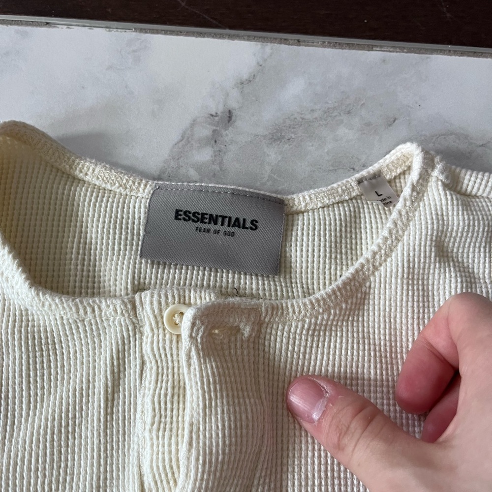 SOLD OUT SOLD Fear of God Essentials Cream Long Sleeve Henley Thermal Shirt - Picture 2 of 6